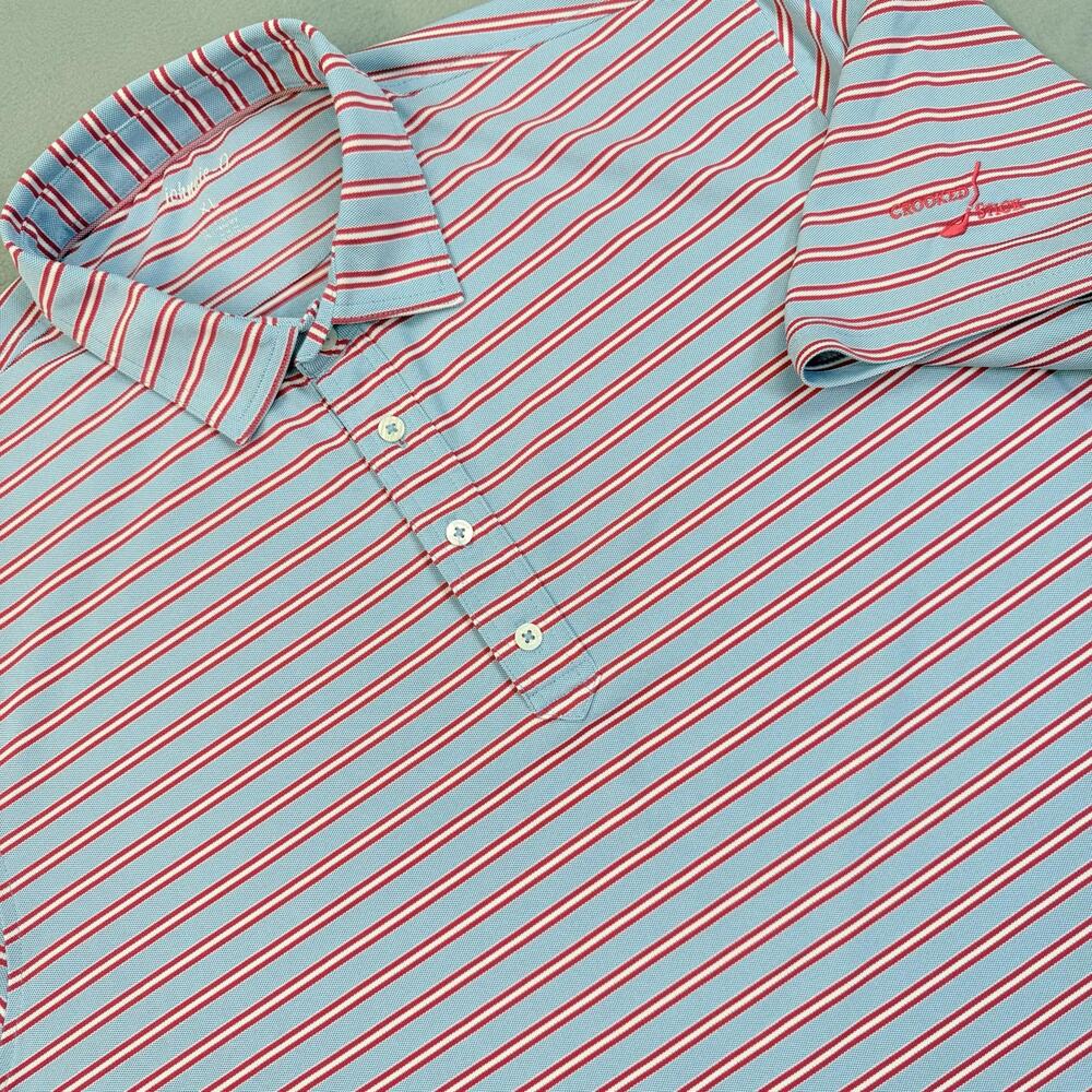 Johnnie-O Prep-Formance Polo Shirt Mens XL Blue Pink Stripe Crooked Stick Golf